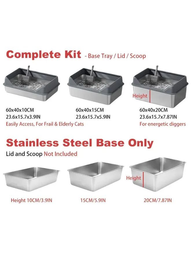 صندوق فضلات القطط من الفولاذ المقاوم للصدأ 23.6 بوصة حوض كبير الارتفاع 3.9 بوصة - Image 2